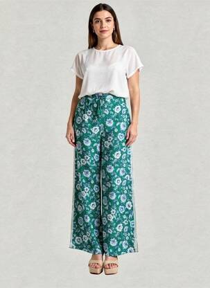 Pantalon larg țesătură poplin mărime normală verde MARINA RINALDI femeie