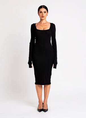 Rochie midi mâneci lungi mâneci lungi negru OPÉRA SPORT femeie