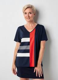 Tricou serigrafie cu strasuri mâneci scurte albastru GUY DUBOUIS femeie