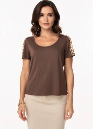Tricou elasticitate mâneci scurte maro PAUL BRIAL femeie