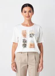 Tricou imprimeu fantezie mâneci scurte alb GRIFFON femeie
