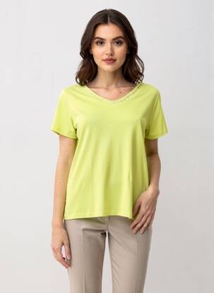 Tricou croială dreaptă mâneci scurte verde I.ODENA femme