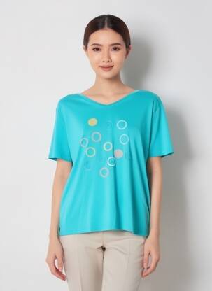 Tricou croială dreaptă mâneci scurte albastru I.ODENA femme