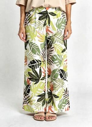 Pantalon larg țesătură poplin mărime normală verde MERI & ESCA femeie