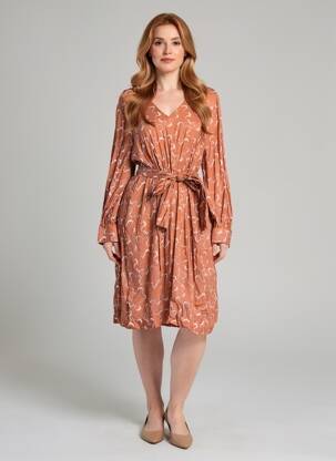 Rochie midi imprimeu fantezie mâneci lungi portocaliu BENSIMON femeie