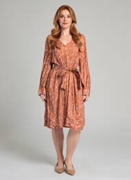 Rochie midi imprimeu fantezie mâneci lungi portocaliu BENSIMON femeie