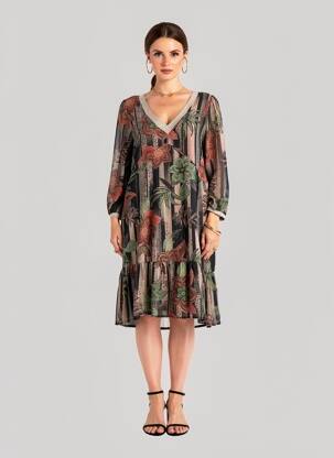 Rochie midi imprimeu floral mâneci 3/4 negru LA FEE MARABOUTEE femeie
