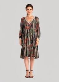 Rochie midi imprimeu floral mâneci 3/4 negru LA FEE MARABOUTEE femeie