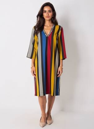 Rochie midi croială fluidă mâneci 3/4 galben QUEENIE femeie