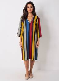 Rochie midi croială fluidă mâneci 3/4 galben QUEENIE femeie