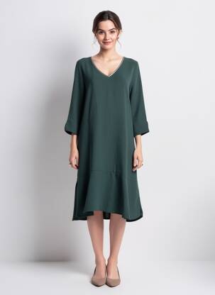 Rochie midi mâneci 3/4 mâneci 3/4 verde BY MEG femeie