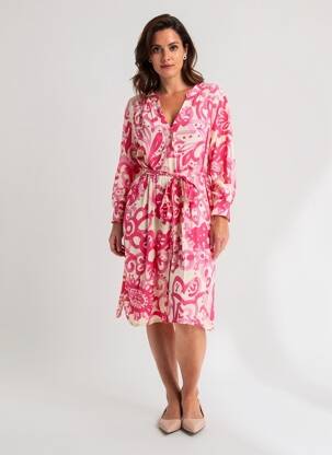 Rochie midi imprimeu floral mâneci lungi roz LA FEE MARABOUTEE femeie