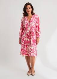 Rochie midi imprimeu floral mâneci lungi roz LA FEE MARABOUTEE femeie