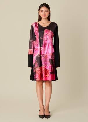 Rochie midi imprimeu floral mâneci lungi roz VOLT DESIGN femeie
