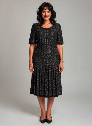 Rochie midi mâneci scurte mâneci scurte negru LEO & UGO femeie