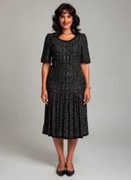 Rochie midi mâneci scurte mâneci scurte negru LEO & UGO femeie