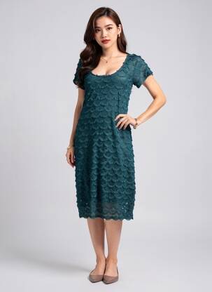 Rochie midi mâneci scurte mâneci scurte verde EGERIE femeie