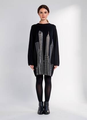 Rochie pulover croială cambrată mâneci lungi negru LEO & UGO femeie