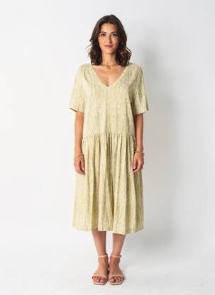 Rochie midi imprimeu fantezie mâneci scurte verde HARRIS WILSON femeie
