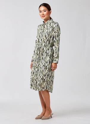Rochie midi imprimeu fantezie mâneci lungi verde RINO & PELLE femeie