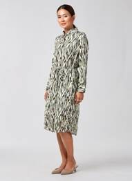 Rochie midi imprimeu fantezie mâneci lungi verde RINO & PELLE femeie
