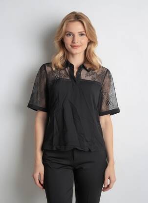 Top elasticitate mâneci scurte negru SCHOOL RAG femeie