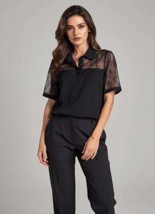 Top elasticitate mâneci scurte negru SCHOOL RAG femeie
