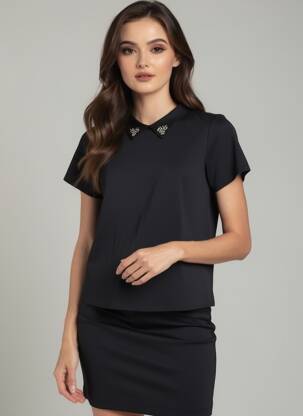 Top țesătură jersey mâneci scurte negru SCHOOL RAG femeie