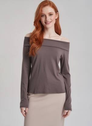 Top mâneci lungi mâneci lungi maro ANNE ELISABETH femeie