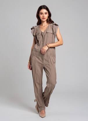 Salopetă-pantalon mâneci scurte mâneci scurte maro CHIPIE femeie