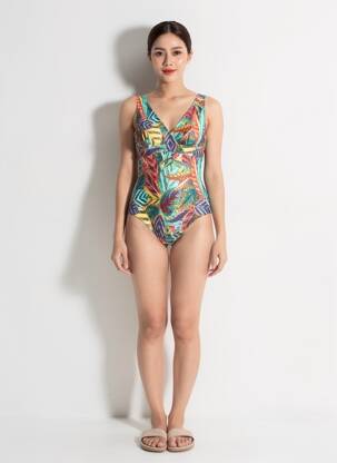 Costum de baie dintr-o singură piesă imprimeu fantezie top sutien modelat verde LAGON BLEU femeie