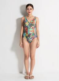 Costum de baie dintr-o singură piesă imprimeu fantezie top sutien modelat verde LAGON BLEU femme