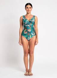Costum de baie dintr-o singură piesă imprimeu fantezie top sutien modelat verde LAGON BLEU femme