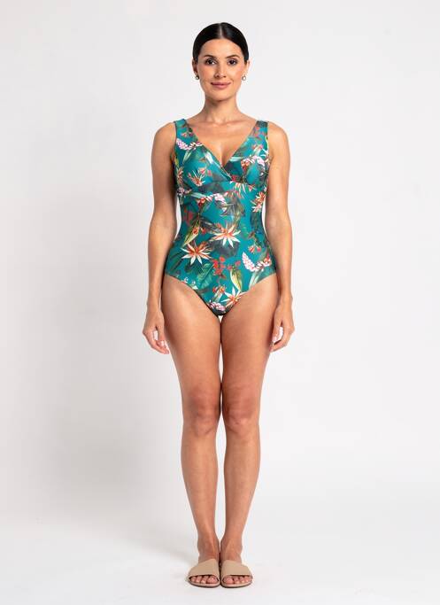 Costum de baie dintr-o singură piesă imprimeu fantezie top sutien modelat verde LAGON BLEU femme