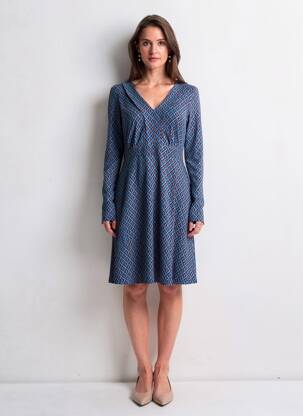 Rochie scurtă croială evazată mâneci lungi albastru SURKANA femeie