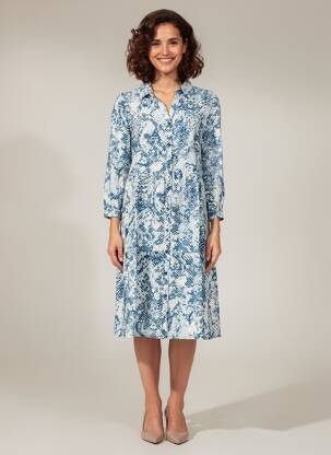Rochie midi imprimeu fantezie mâneci lungi albastru STREET ONE femeie