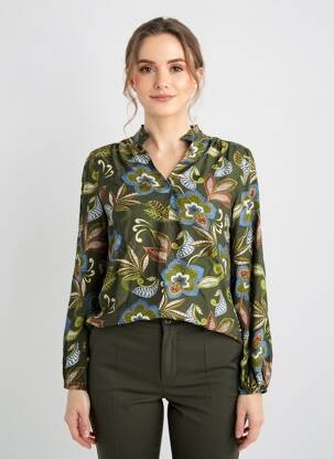 Cămașă imprimeu fantezie mâneci lungi verde GEISHA femme