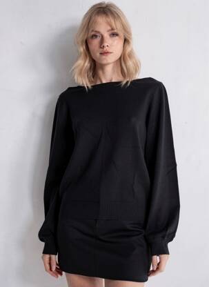 Pulover elasticitate mâneci lungi negru ICHI femeie