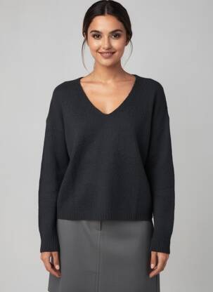Pulover guler în v mâneci lungi negru FREEMAN T.PORTER femeie