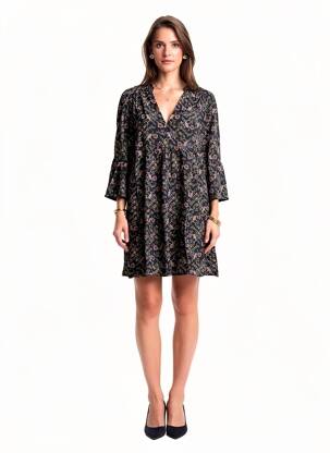 Rochie scurtă croială fluidă mâneci lungi negru GRACE & MILA femeie