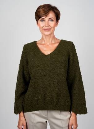 Pulover croială dreaptă mâneci lungi verde QUATRE VINGT JOURS femeie