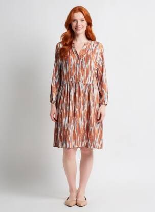 Rochie midi imprimeu fantezie mâneci lungi maro B.YOUNG femeie