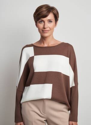 Pulover croială dreaptă mâneci lungi maro MARBLE femeie