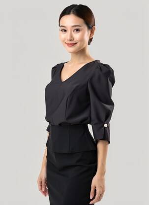 Top elasticitate mâneci 3/4 negru JOSEPH RIBKOFF femeie