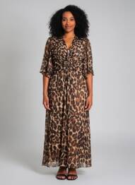 Rochie lungă țesătură crep mâneci 3/4 maro JOSEPH RIBKOFF femme