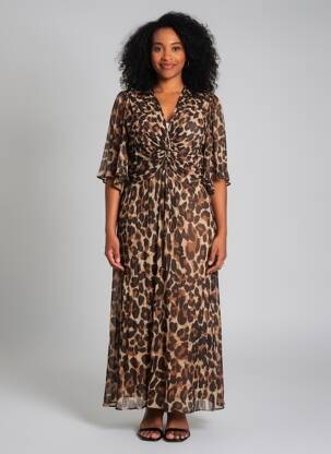 Rochie lungă țesătură crep mâneci 3/4 maro JOSEPH RIBKOFF femme