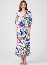 Rochie midi imprimeu floral mâneci scurte albastru JOSEPH RIBKOFF femme