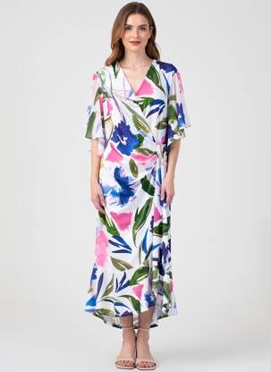 Rochie midi imprimeu floral mâneci scurte albastru JOSEPH RIBKOFF femme