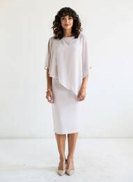 Rochie midi croială fluidă mâneci 3/4 gri JOSEPH RIBKOFF femeie