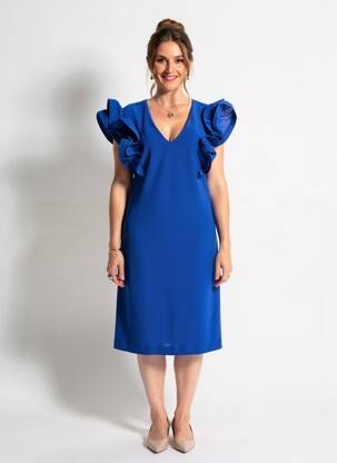 Rochie midi închidere cu fermoar la spate mâneci scurte albastru JOSEPH RIBKOFF femme